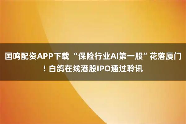 国鸣配资APP下载 “保险行业AI第一股”花落厦门! 白鸽在线港股IPO通过聆讯